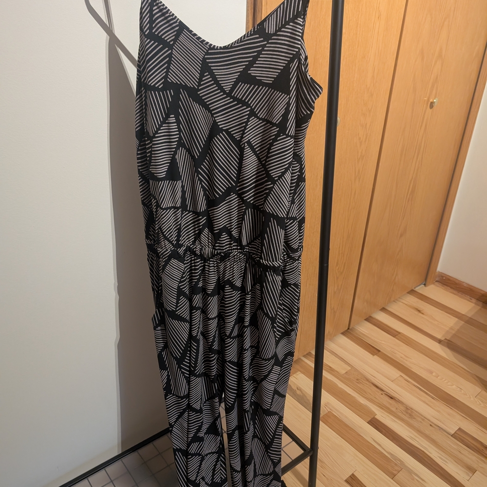 Allison Joy Black and Cream Striped Jumpsuit
